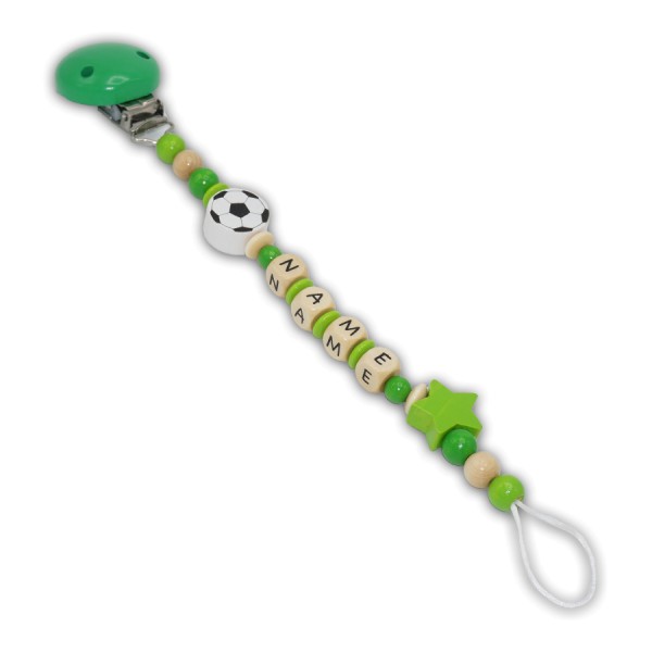 Schnullerkette Fussball - mit Name - Jungeschnullerkette - fussball - gelbgrün - grün - natur - stern